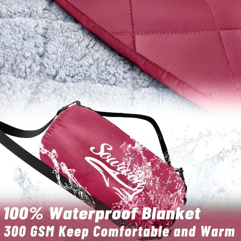 sowwon Waterproof Outdoor Blanket Packable, Stadium Blankets for Camping with Sherpa Fleece Lining, Large Windproof Emergency Throw for Garss Picnic Hiking Road Trip, Machine Washable, 82"X 55"/ 92''X 60'' - Image 3